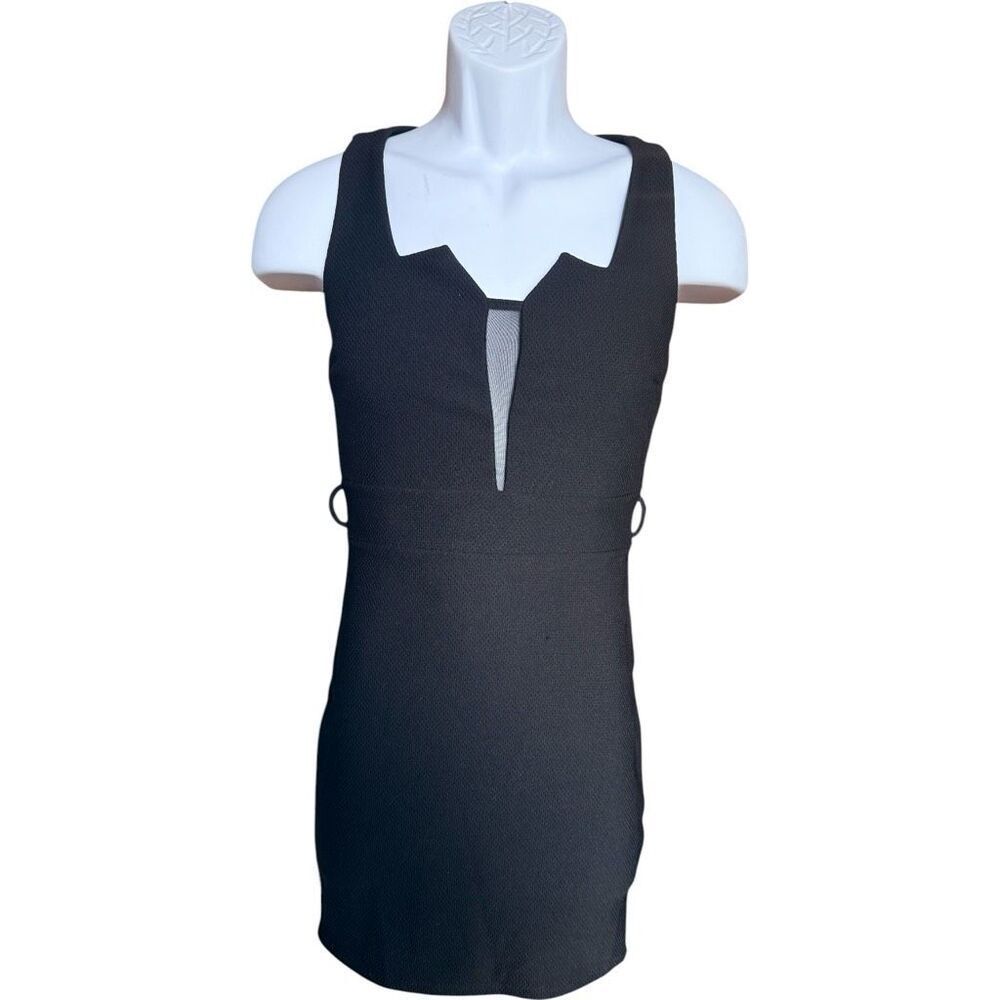 Womens Love Culture Textured Black Sleeveless Mixed Media Bodycon Dress - Sz S